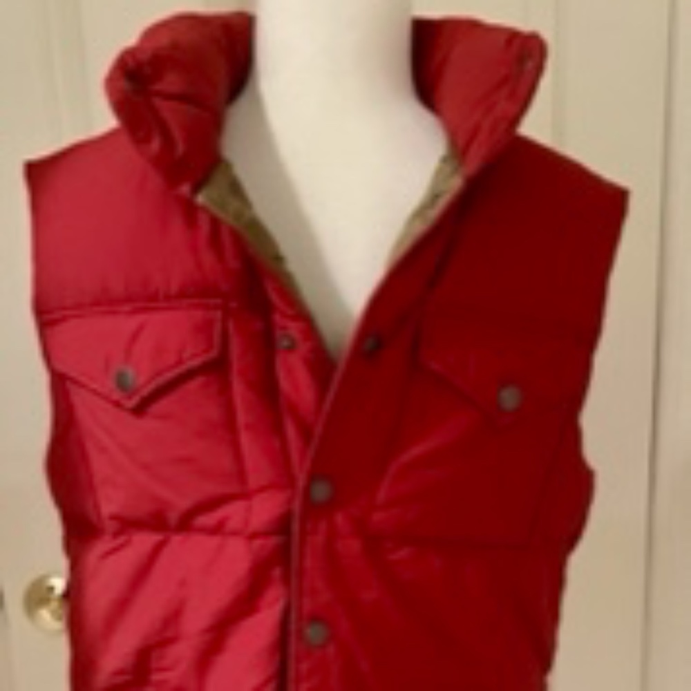J.Crew Brand New NWT Down FillSleeveless Parka Vest w/ Hoodie Cotton SzS Red&Blk